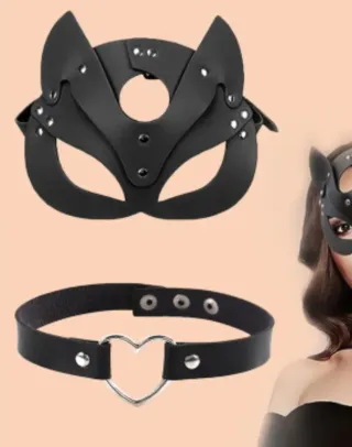 Maschera gatto e choker con anello set punk cat xx