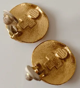 Pendientes clip Kenzo Paris pétalos perla dorados