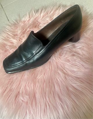 Zapatos de tacón negros cuero para mujer