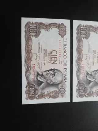 BILLETES DE 100 PESETAS DE 1970 PAREJA CORRELATIVA