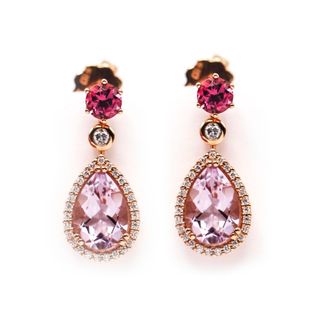 Pendientes Gota Amatista, Rodolita y Diamantes