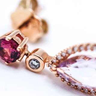 Pendientes Gota Amatista, Rodolita y Diamantes