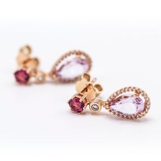 Pendientes Gota Amatista, Rodolita y Diamantes