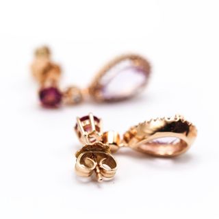 Pendientes Gota Amatista, Rodolita y Diamantes