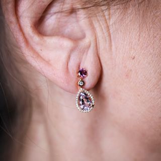 Pendientes Gota Amatista, Rodolita y Diamantes