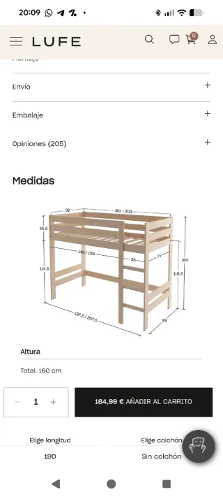 Cama litera de madera infantil