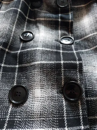 Chaqueta cruzada cuadros cinturón, bolsillos