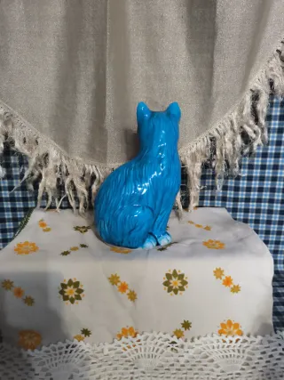 Figura Gato Azul turquesa Cerámica