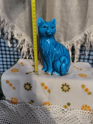 Figura Gato Azul turquesa Cerámica