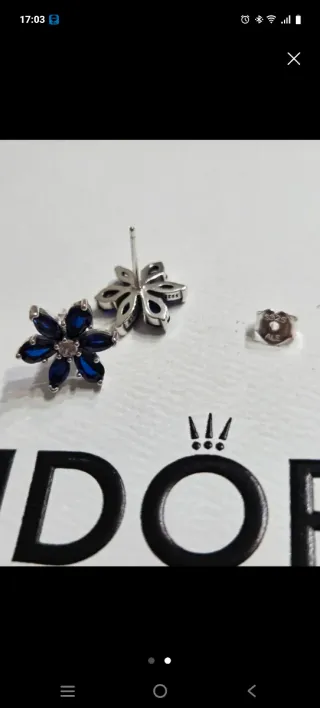 Conjunto Pandora Flor Azul y Plata
