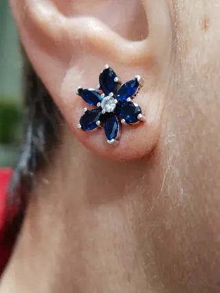 Conjunto Pandora Flor Azul y Plata