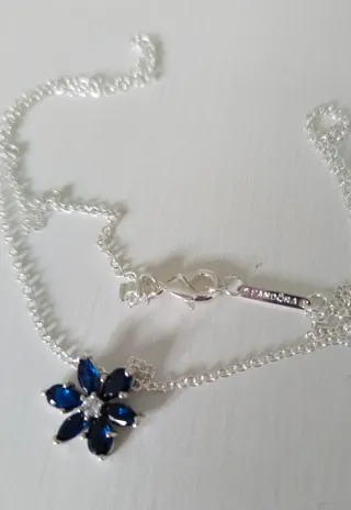 Conjunto Pandora Flor Azul y Plata