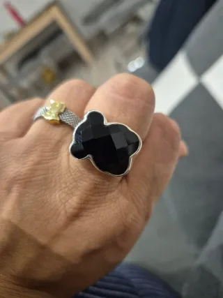 Anillo Tous Oso Onix Negro Plateado