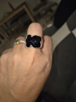 Anillo Tous Oso Onix Negro Plateado