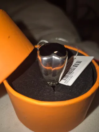 Anillo Tous Oso Onix Negro Plateado