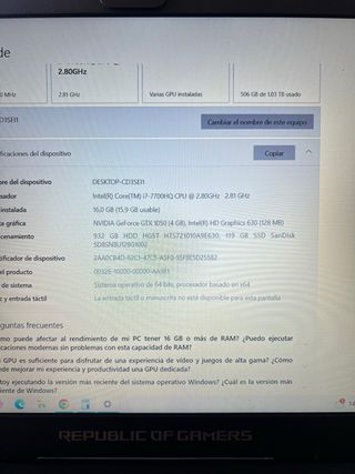 Portátil Asus ROG Negro/Rojo