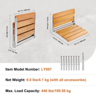 Sedile per Doccia Pieghevole in Rovere 408 x 340 x