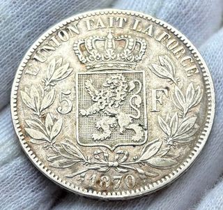 Moneda PLATA BELGICA 5 Francos 1870. Leopoldo II