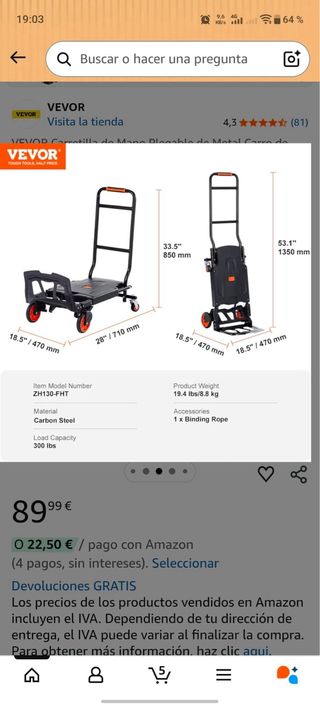 Carro de transporte plegable