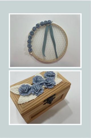 Porta alianzas cajita arras flores azules