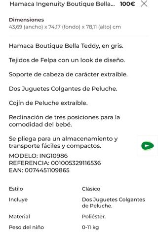 Hamaca bebe Ingenuity 0m-2.5 años