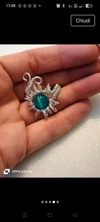 Anello sole wire regolabile argento e blu