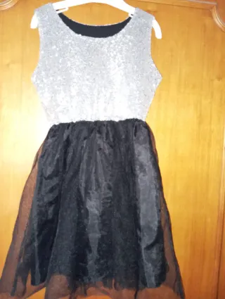 Vestito elegante bambina paillettes argento e tull