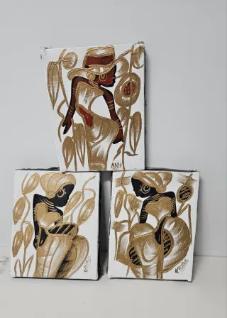 3 Quadretti Decorativi Oro e Bianco