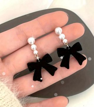 Pendientes lazo terciopelo y perlas