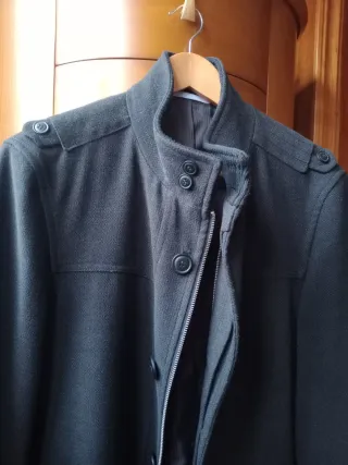 Abrigo de paño caballero negro, con cremallera