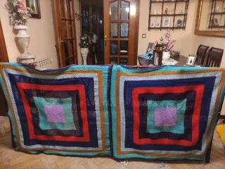 Manta ganchillo artesanal multicolor