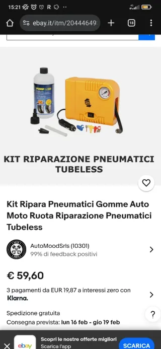 Compressore aria pump e go 12V con accessori