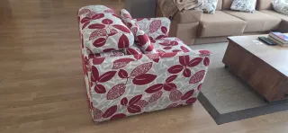 Butaca tela beige y roja