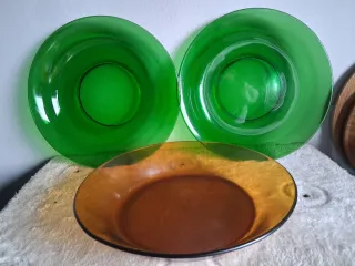 Set 3 Fuentes Ensaladera Vidrio .2ambar y verde.