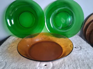 Set 3 Fuentes Ensaladera Vidrio .2ambar y verde.