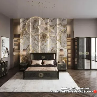 Muebles de dormitorio lujo negro y dorado