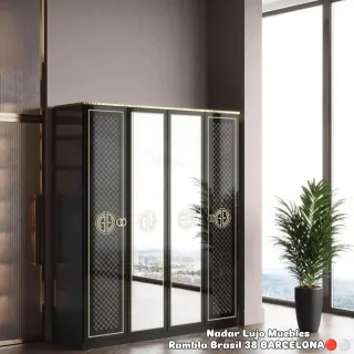 Muebles de dormitorio lujo negro y dorado