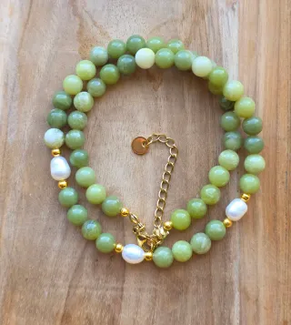 Collana Giada Lime con Perle di fiume