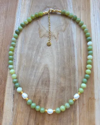 Collana Giada Lime con Perle di fiume
