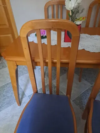 6 Sillas Madera Maciza Claras Tapiz Azul