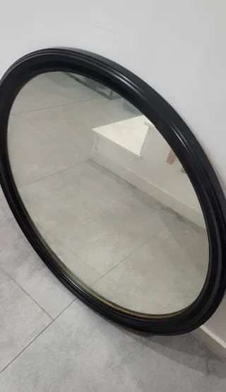 Espejo Redondo Negro Madera y Cristal