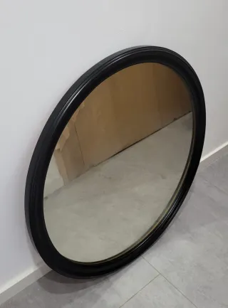 Espejo Redondo Negro Madera y Cristal