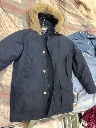 Woolrich Giubbotto Blu con Cappuccio Pelliccia