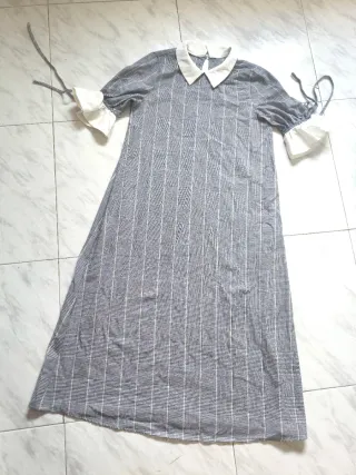 Vestido midi cuadros blanco y gris
