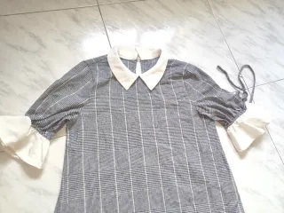 Vestido midi cuadros blanco y gris