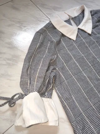 Vestido midi cuadros blanco y gris