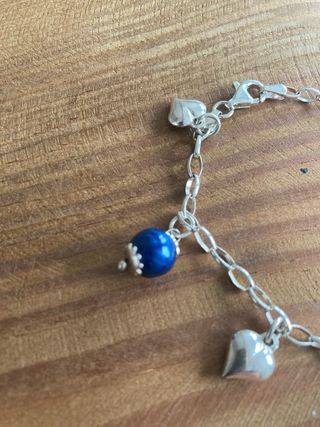 Pulsera Plata Corazones y Bolas Lapislázuli