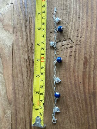 Pulsera Plata Corazones y Bolas Lapislázuli