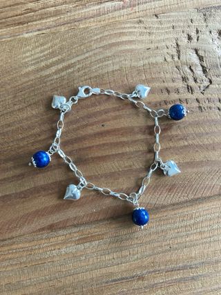 Pulsera Plata Corazones y Bolas Lapislázuli