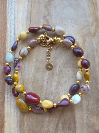 Collana Mokaite Pietre Multicolor e Oro